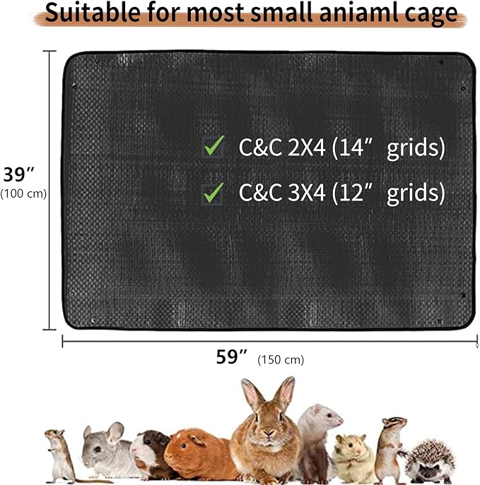 Oncpcare Waterproof Pet Playpen Mats for Rabbits 2 Pack, 59×39 in (Black) – Floor Protector and Easy-Clean Cage Liner for Bunny, Guinea Pig, and Small Animal Habitat