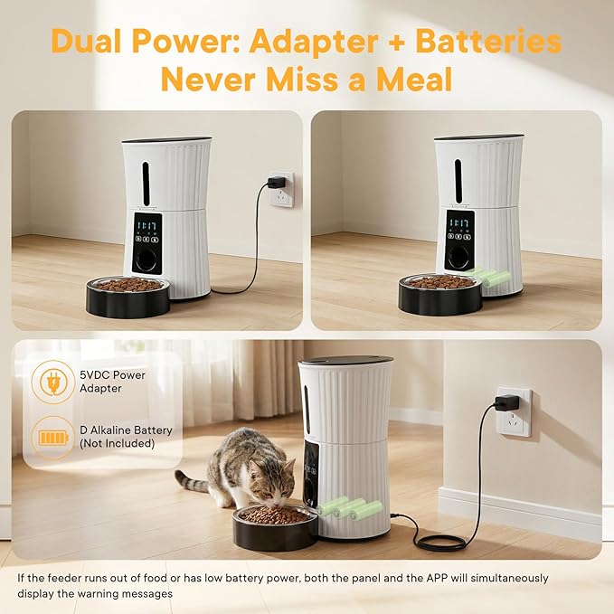 NEWBULIG 4L Automatic Cat Feeder with APP, Timed Pet Feeders for Dry Food with Portion Control, 1-10 Meals Per Day, Dog Food Dispenser with 10s Voice Recorder, Dual Power Supply, Desiccant Bag(White)