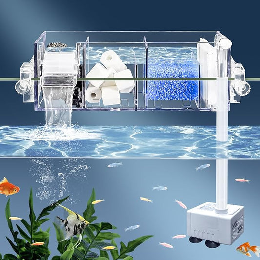 Premium Multi-Layer Aquarium Filter for 5 to 30 Gallon Fish Tanks: Oxygenating Water Wheel, Low-Noise Operation, Dual-Sided Suspension, Transparent