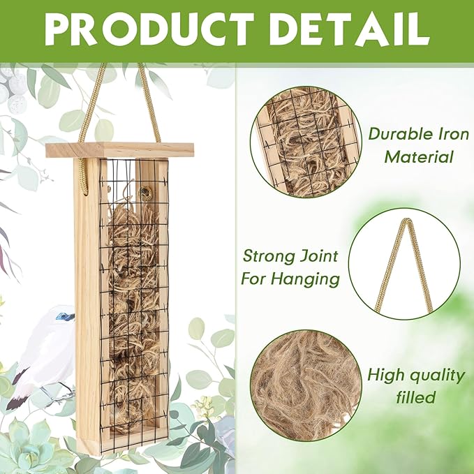 Menkxi 2 Pcs Bird Nesting Material, Hummingbird Nest Gift Enjoy Birds Gardening Outside Cute Decor Refillable Nesting Gift for Bird Lovers, Spring Garden Decoration Gifts (Grid Style)