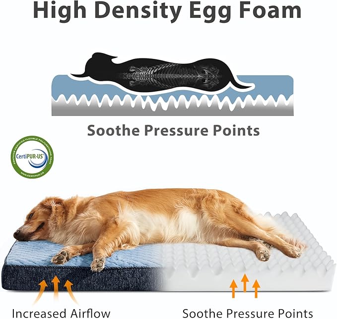 JOEJOY Orthopedic Dog Bed for Extra Large Dogs, Washable Dog Crate Bed Large Sized with Removable Cover, Egg Memory Foam Big Pet Beds, Light Blue, 47"x29"