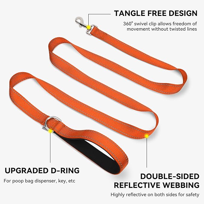 Joytale Dog Leash, 6 FT Double-Sided Reflective, Padded Handle Nylon Heavy Duty Leashes for Small Dogs Walking, Orange