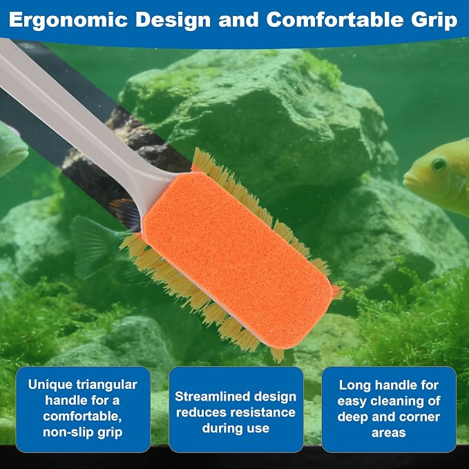 Small Fish Tank Cleaner Brush, Aquarium Algae Scraper Tool with 2 Cleaning Replacement Pads Compact Aquarium Cleaning Kit for Glass & Acrylic Tanks Accessories (Orange)