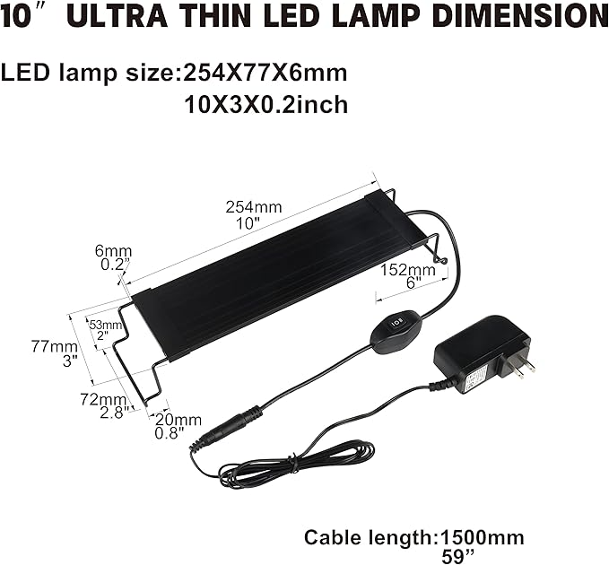 WaterRebirth Ultra-Slim Full Spectrum LED Aquarium Light with Adjustable Brackets,500LM 12W for 12Inch to 18Inch Fish Tank Lighting Fresh Water