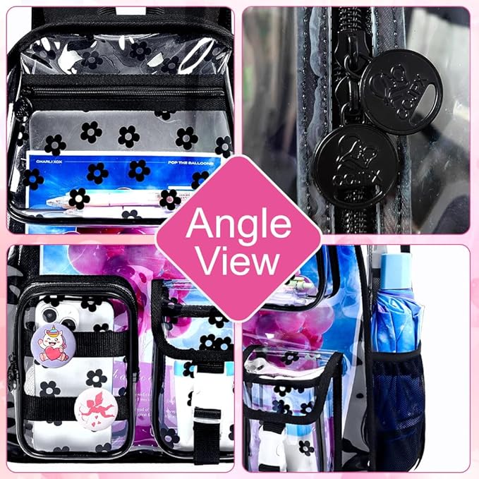 CCJPX 3Pcs Clear Backpack for Girls, School Transparent Bookbag, Heavy Duty See Through Backpacks for Teens Elementary
