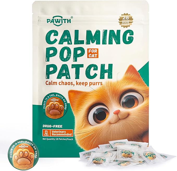 Calming Pop Patch for Cat Travel – Pheromone Diffuser for Cats Reduces Anxiety & Stress-Related Behaviors in Cats & Kittens, Long-Lasting, No Electricity Needed, More Convenient Than Sprays