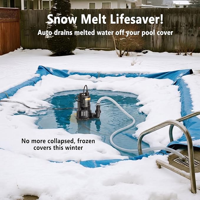 CrestWave Automatic Pool Cover Pump & Submerible Sump Pump, 1/3HP | Unique External Sensor Switch - Clog-Free, Stays Responsive, Auto 2-in-1 Pump, w/3/4” Check Valve Adapter