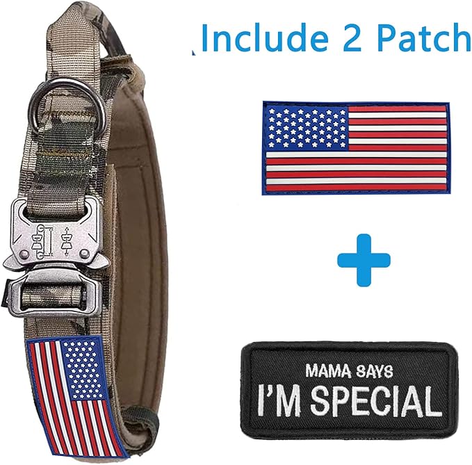 Large Tactical K9 Military Dog Collar - Heavy Duty with Handle, Camo for German Shepherd (Medium, Gray Camo)