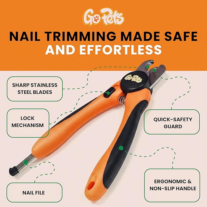GoPets Dog Nail Clippers, Professional Pet Nail Trimmer for Large Dogs and Cats with Quick Sensor Safety Guard, Heavy Duty Stainless Steel Blades, Non-Slip Handle, Built-in File for Safe Grooming