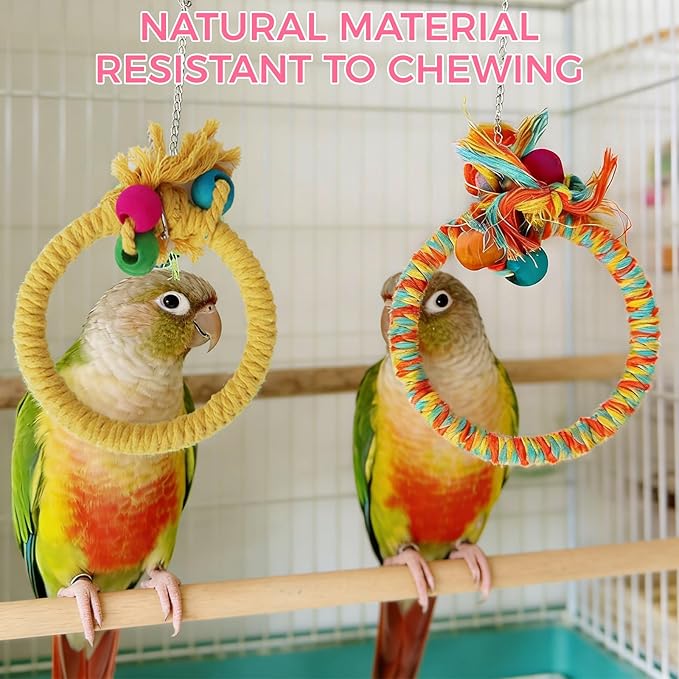 Colorful Circular Bird Swing,Bird Rope Chewing Toys Parrot Cage Bite Toys (Small Half-Round Yellow)