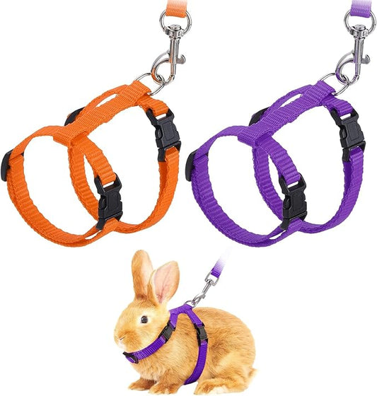 Rabbit Harness and Leash, Escape Proof Bunny Cat Leash Small Animal Harness Soft Adjustable Buckle(2Pcs, Orange/Purple) for Bunny Kitten Cats Puppies Walking Hiking Training