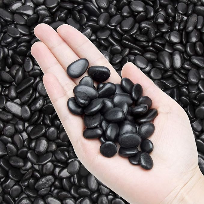Black Small Decorative Pebbles - Gravel River Rock,Natural Polished Decorative Stones 3/8" Gravel Size,Pebbles Gravel for Bamboo Plants,Succulent,Home Decor,Landscaping,Vase Fillers and More.