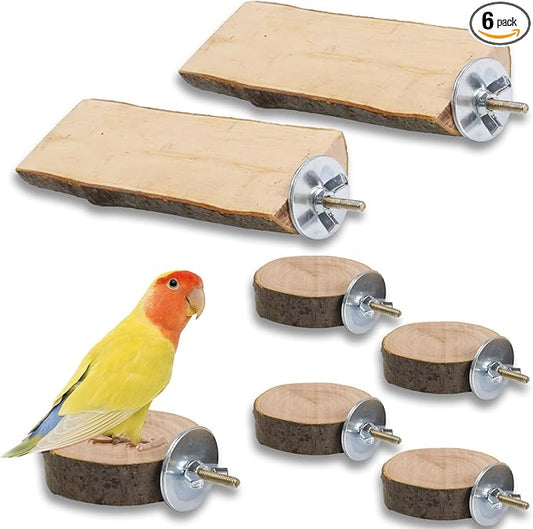 6 PCS Natural Wood Bird Perches Stand for Cage,Bird Perches for Bird Cages,Bird Cage Perch with Bolt and Wing Nut,Parrot Perch for Budgies Cockatiels Parakeets Conures