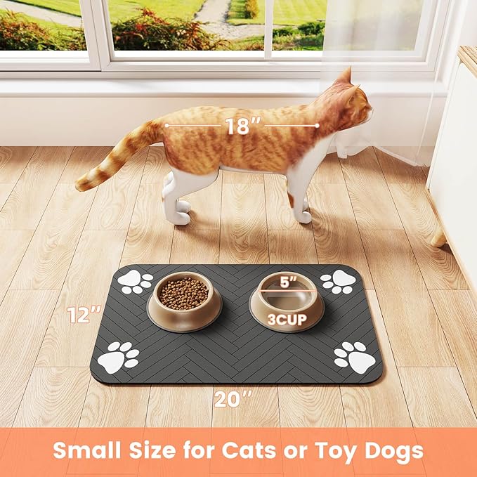 Pet Feeding Mat-Absorbent Pet Placemat for Food and Water Bowl, with Waterproof Rubber Backing, Quick Dry Water Dispenser Mat for Dog and Cat (24"x16", Red)