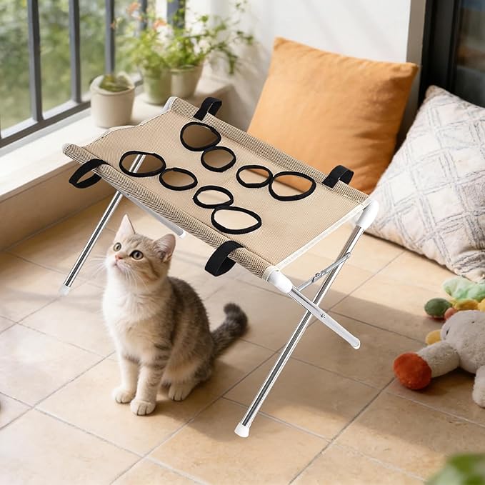 Pet Grooming Hammock Harness for Cats Small Dogs Dog Grooming Sling Stand with Frame Mesh Polyester Quick Eight Hole Design Suitable for Bathin, Coffee