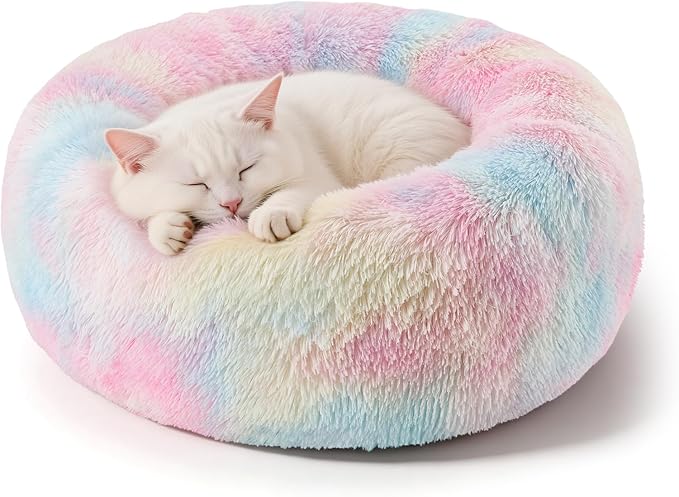 Dog Calming Beds for Small Medium Large Dogs - Round Donut Washable Puppy Dog Bed, Anti-Slip Faux Fur Fluffy Donut Cuddle Anxiety Cat Pet Bed(20'' Color)
