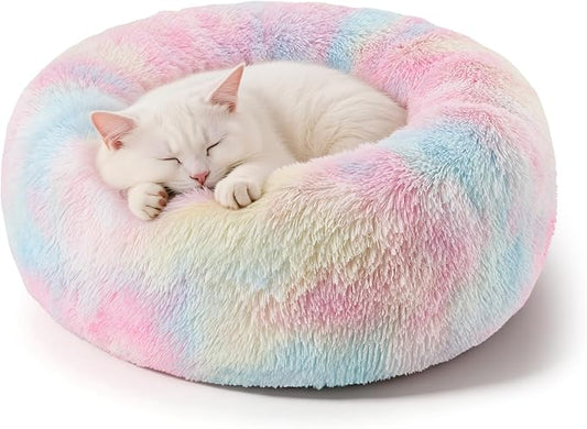 Dog Calming Beds for Small Medium Large Dogs - Round Donut Washable Puppy Dog Bed, Anti-Slip Faux Fur Fluffy Donut Cuddle Anxiety Cat Pet Bed(20'' Color)