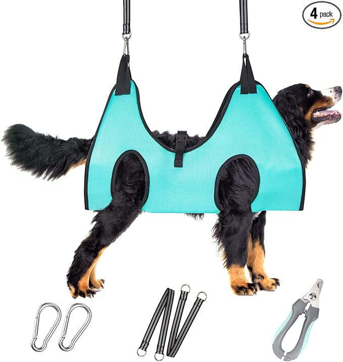 ATESON Dog Grooming Hammock - Upgrade Pet Grooming Harness for Nail Trimming (XXL 120lb), Dog Sling for Nail Clipping, Dog Hanging Holder Hanger for Cutting Nail with Nail Clippers, Green