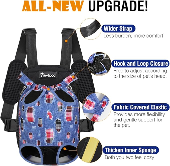 Pawaboo Pet Dog Carrier Backpack, Adjustable Pet Front Cat Dog Carrier Backpack Bag for Small Medium Dogs Cats Puppies, Legs Out, Easy-Fit for Traveling, S, Denim Blue