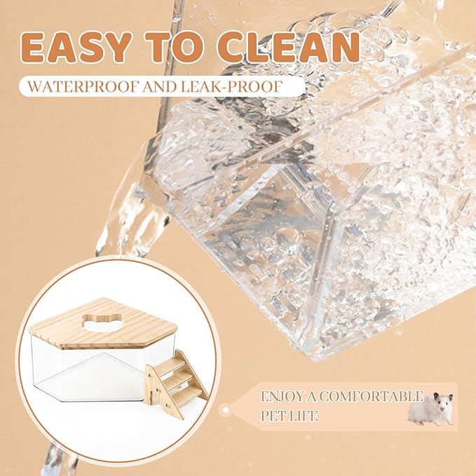 Hamster Sand Bath Box Container, Hamster Bath Sand Gerbil Sand Bath Hamster Dust Bath, Hamster Litter Box Chinchilla Dust Bath Hamster Accessories(Pentagon+Ladder) (Pentagon+Ladder)