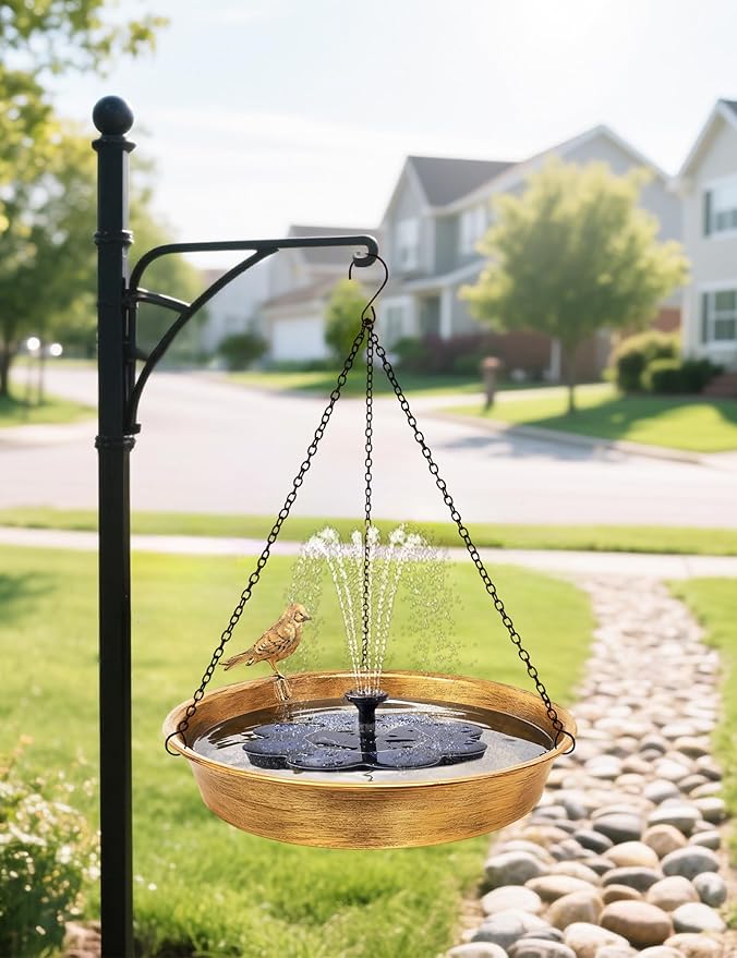 Hanging Bird Bath for Outdoor, Antique Bronze Metal Birdbath Bird Feeder Garden Decor Yard Art (11.5" Dia)