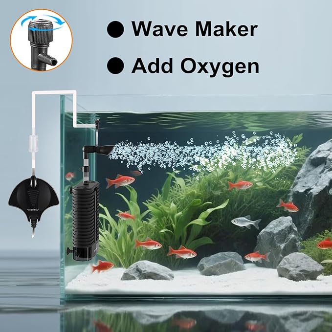 Carefree Fish Aquarium USB Sponge Filter Quiet for 20~60Gal Fish Tank for Saltwater and Freshwater with Biochemical Filtration Balls and Fluidized Beds