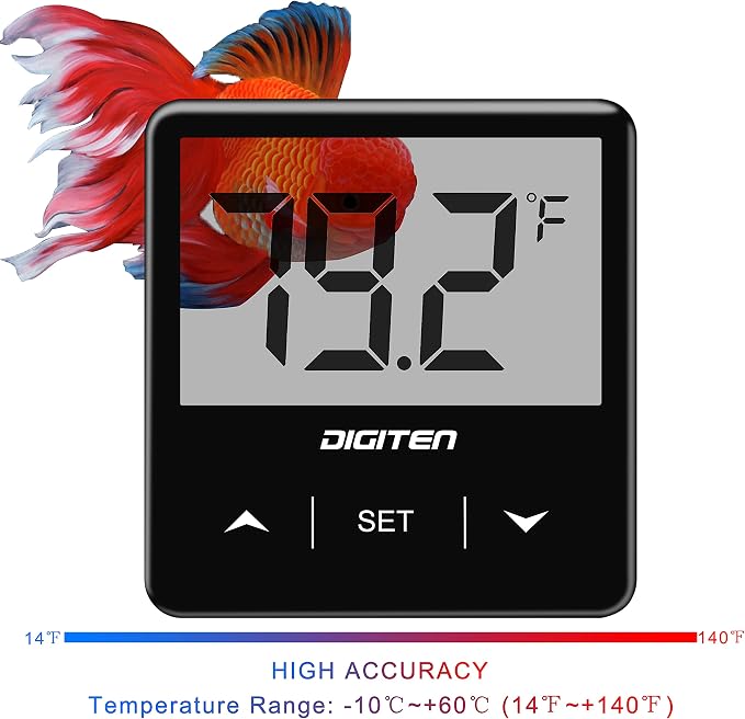 Digital Aquarium Thermometer, Fish Tank Thermometer with Large LCD Display, Stick-on Tank Temp Sensor Ensures Accurate Reading, High/Low-Temperature Alarm Aquarium Thermometer