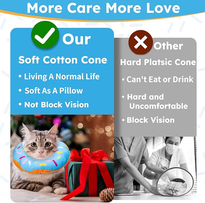 Hpetppy Cat Cone Collar Soft, Cat Recovery Collar for Wound Healing Cute Cat Donut Adjustable Cat Cones to Stop Licking Comfortable Lightweight Neck Elizabethan Collars for Cats Kittens After Surgery