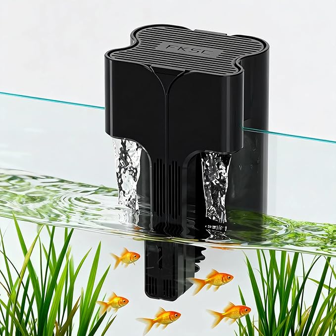 Hang On Back Aquarium Filter Up 10 Gallons Fish Tanks, 3-Stage Multi-Stage Filtration with Surface Skimmer, Ultra Quiet HOB Power Waterfall Filter for Freshwater