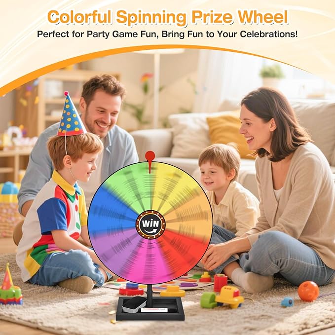AugFir 18-inch Tabletop Prize Wheel, Prize Wheel Spinner with Stand & Storage Base, Featuring a Prize Wheel with 14 Customizable Color Sections. Suitable for Party Games, Family Games (with line)