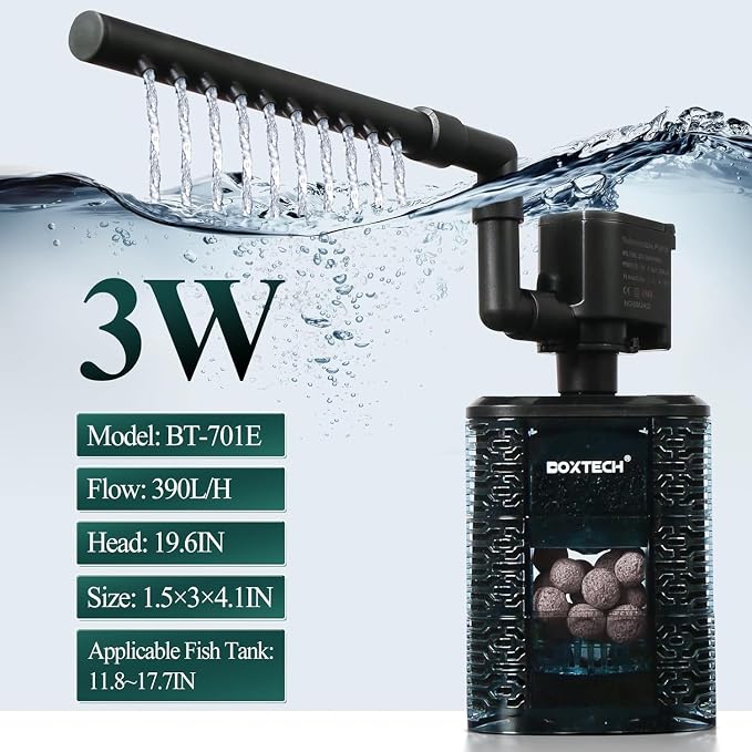 Fish Tank Filter for 20-40 Gallon Aquariums – Ultra Quiet Double Sponge Filter with Built-in Water Pump & 4-Stage Filtration System