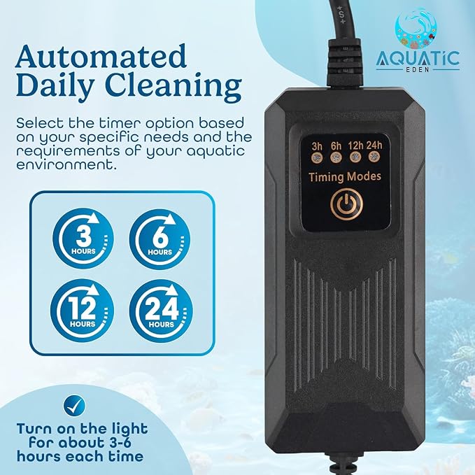 11W UV Light for Aquariums with 4 Timer Modes | UV-C Light for Sump Filters, Top & Bottom Filter Boxes, External Filter Chambers, Hang-On-Back Filters & Small Ponds – Keeps Fish Tanks Clear & Healthy