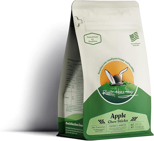 Rabbit Hole Hay - All Natural Apple Chew Sticks for Small Pets - 12 oz - Tasty & Healthy Chew Treat