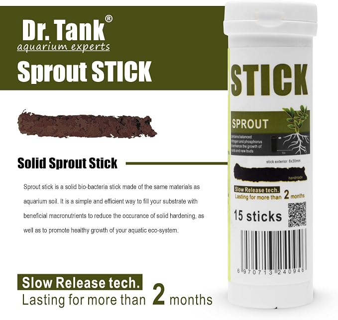 Dr. Tank Bottom Stick - Aquarium Plant Fertilizer Sticks for Aquatic Plants, Substrate Nutrients for Freshwater & Planted Tanks, Slow-Release Nutrients for Plant Growth, 15 Sticks - Sprout Stick