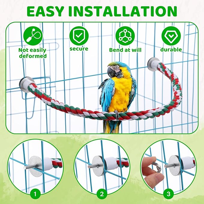 Novabright 6Pcs 24.5 Inch Bird Rope Perch Stand Bendable Large Bird Swing Perch Parrot Climbing Standing Toys Cage Accessories for Parakeet, Cockatiel, Budgie, Lovebirds