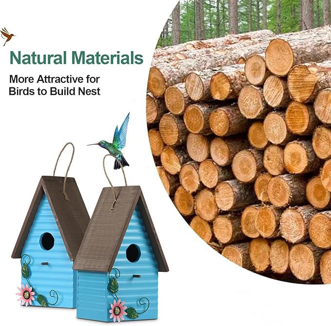 Bluebird Houses for Outside,Blue Bird Houses for Outdoors,Hanging Birdhouses for Outdoors,Wooden Hummingbird House for Outside,Country Style Bird Nest Box,Yard Decorative Gift for Bird Lovers