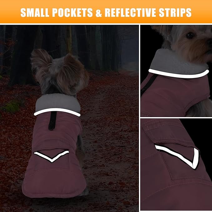 iBuddy Dog Winter Coat for Extra Small Dogs, Easy on XS Dog Snow Jacket Velcro Waterproof Pet Puffer Clothes with Harness Hole Adjustable Reflective Quilted Dog Cold Weather Vest for Girl 8-12 Pounds