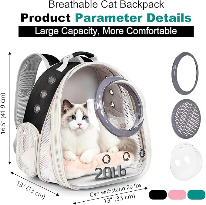 Front Extension Cat Backpack Carrier, Pet Travel Backpack for Kitten and Small Dogs, Clear Bubble Window Space Capsule Astronaut Liked Portable Vet Visit Book Bag Airline Approved