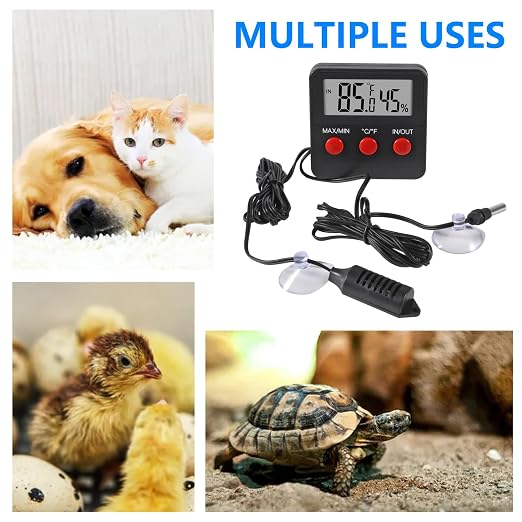 3Pcs Digital Thermometer and Humidity Thermometers Indoor and Outdoor Digital Temperature and Hygrometer Gauge with Probe for Reptile Terrarium Thermometer Pet Keeping