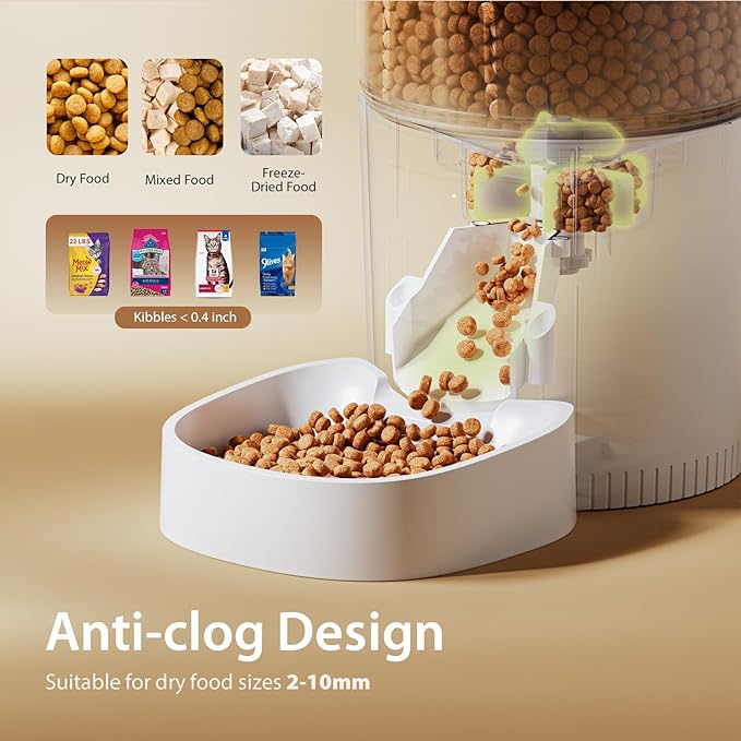 IMIPAW Automatic Cat Feeders, 3L Timed Cat Dry Food Dispenser with Desiccant Bags, Dual Power Supply, Programmable Portion Size, 6 Meals, 20 Portions Per Day, Auto Pet Feeder for Cats and Small Dogs