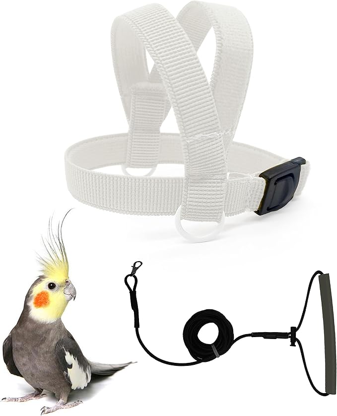 VANFAVORI Bird Harness with Buckle Clip and A Leash, Outdoor Flying Kit for Bird Parrots Cockatiel S Size Weight 85-105 Grams, White