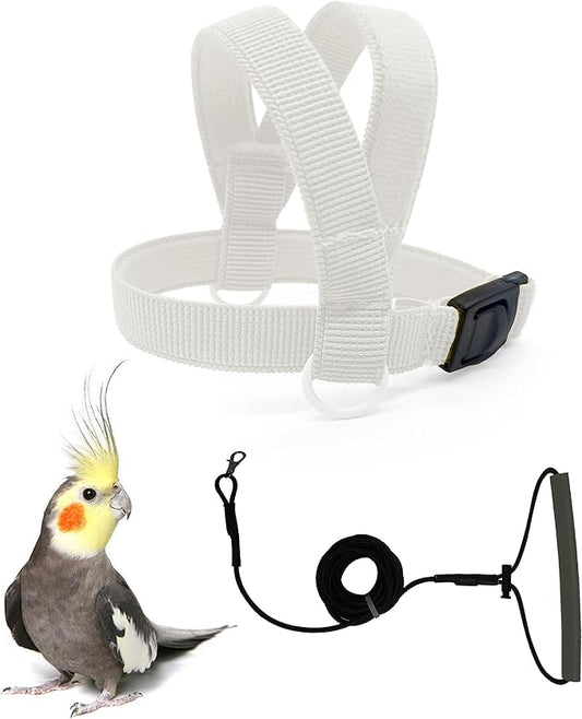 VANFAVORI Bird Harness with Buckle Clip and A Leash, Outdoor Flying Kit for Bird Parrots Cockatiel S Size Weight 85-105 Grams, White