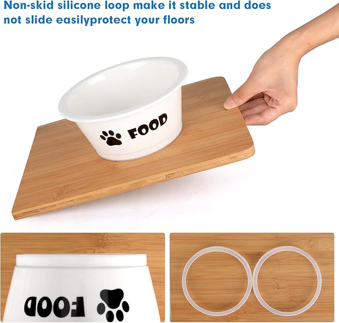 FOREYY Set of 2 Ceramic Dog Cat Bowl Set, Pet Porcelain Food and Water Feeder Dish Bowls with Anti Slip Band, Dishwasher and Microwave Safe (Medium)