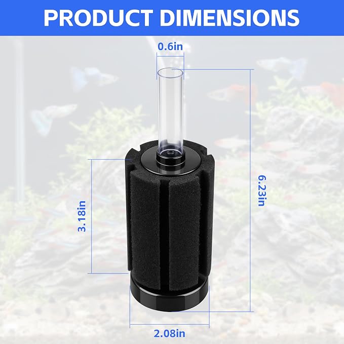 3 Pack Aquarium Bio Sponge Filter for Fish Tanks Up to 20 Gallons | Gentle flow sponge filter, perfect for betta, fry, shrimp and small fish, biological filtration for small aquarium tanks