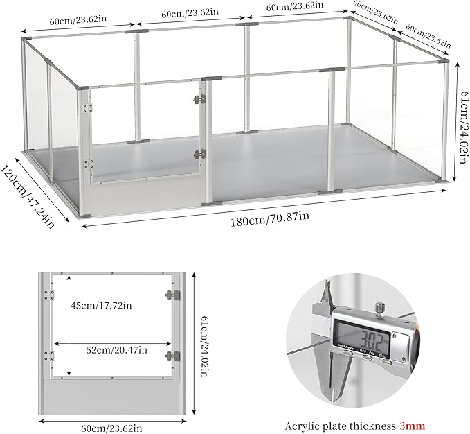 BingoPaw Clear Dog Playpen Fence: 10Panels Indoor Transparent Whelping Box Pen Cage with Waterproof whelping pad - Extra Long Acrylic Exercise Kennel with Metal Frame for Doggy Bunny Small Animal