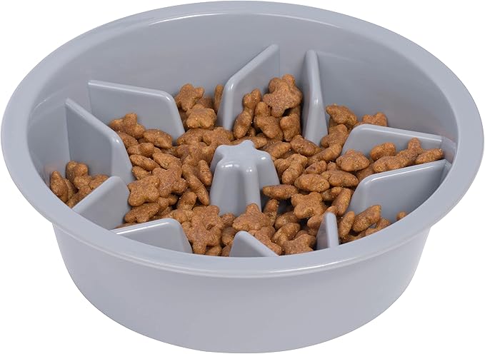 Leash Boss Slow Feeder Dog Bowls (1.5 Cup) Puzzle Dog Food Bowl with Feeder Holes, Fits into Elevated Pet Feeders, Slow Eating for Large, Medium & Small Sized Breeds - Gray