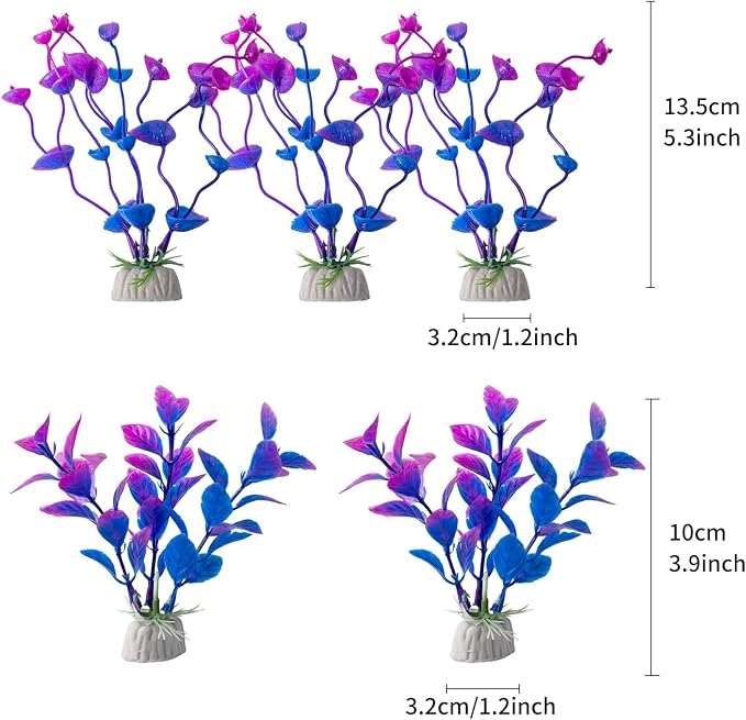 25 Pack Artificial Aquarium Plants, Plastic Small Fish Tank Plants | Small Size 4 inch Approximate Height Fish Tank Decorations Home Décor Plastic Light Purple