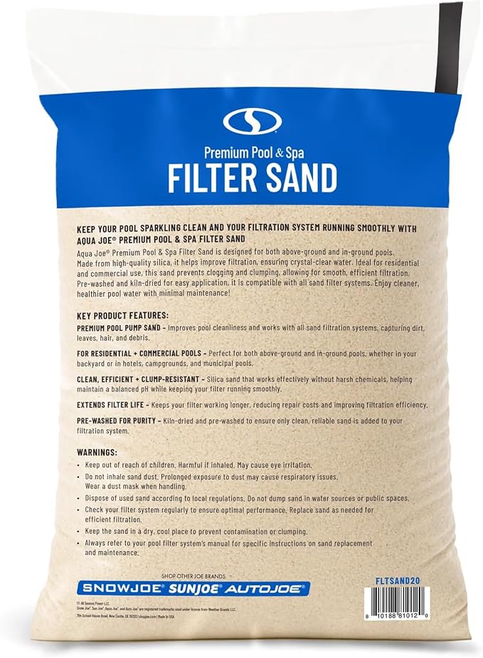 Aqua Joe Premium Pool & Spa Filter Sand, 20 Lb Bag, FLTSAND20 | Natural Silica, Above Ground & Inground Swimming Pool System Accessory - Care, Cleaning & Maintenance