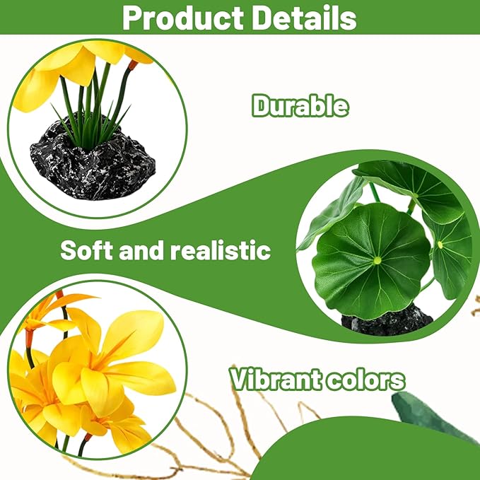 Silk Plants for Fish Tank, Aquarium Decorations with Silk Plants for Fish Tank, Safe Hiding Spots for Betta Fish and Small Pets, Two 7-Inch Artificial Aquatic Plants for Compact Tanks