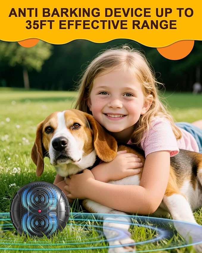 Anti Barking Device for Dogs, Rechargeable Ultrasonic Bark Box with 3 Adjustable Modes, Safe Dog Bark Deterrent Device with 35ft Range Indoor and Outdoor Use
